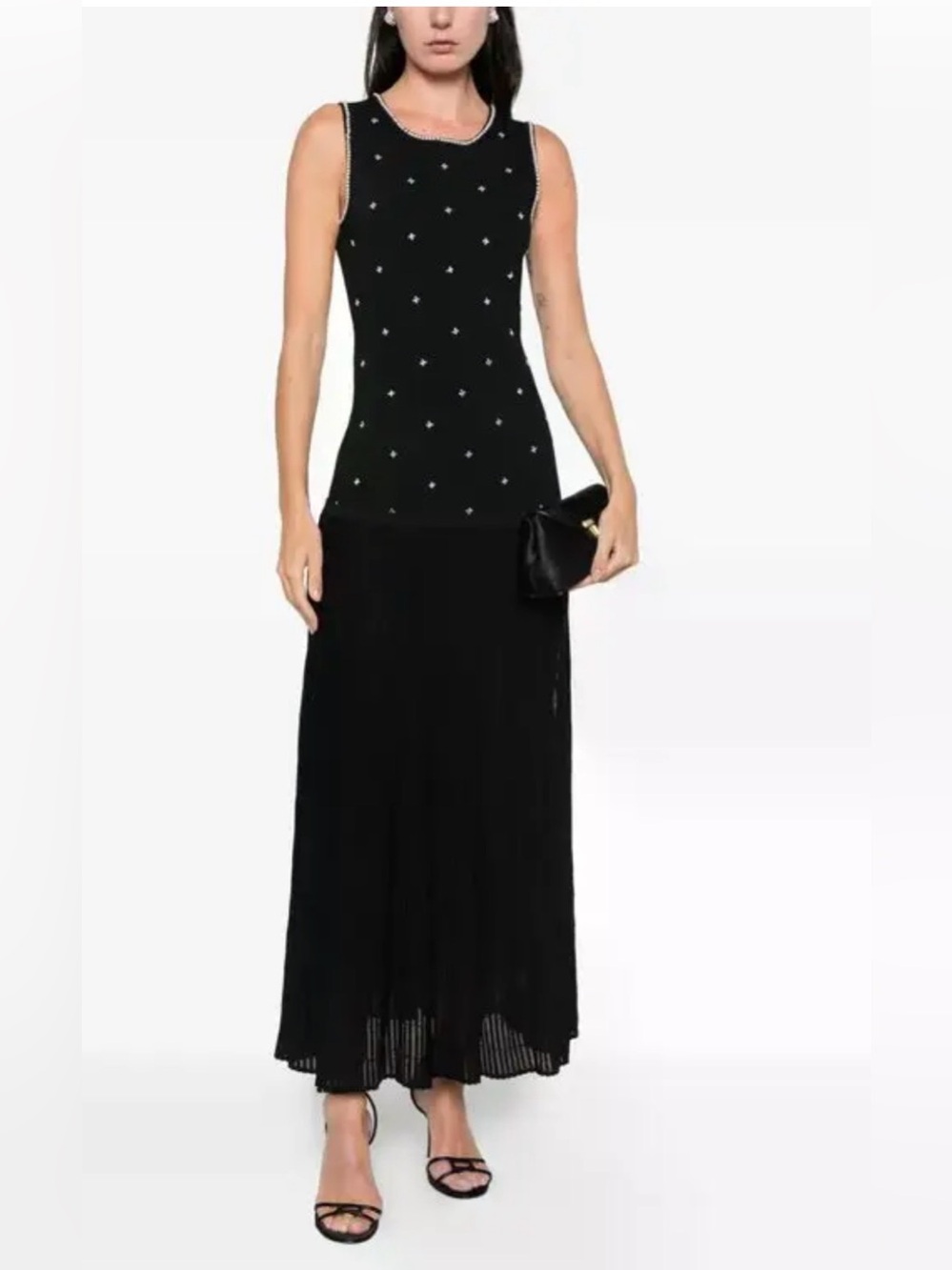 Sandro Black Maxi Dress with Crystal Stud Details